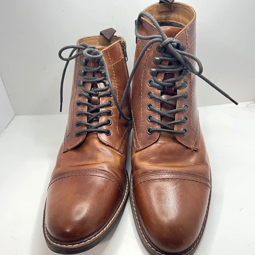 Crown Vintage Lingdale Cognac Leather Cap Toe Side Zip Boots Mens 12 8368276